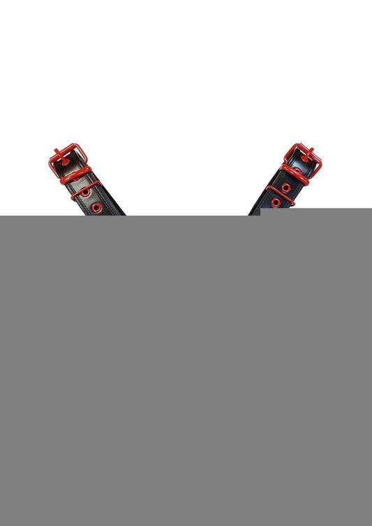Rouge Leather Over The Head Harness Black with Red Accessories - Black/Red - XXLarge