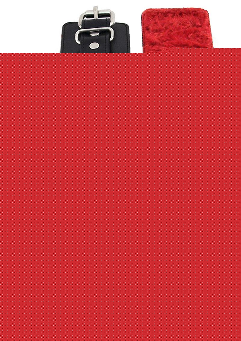 Rouge Leather Wrist Cuffs with Faux Fur Lining - Black/Red