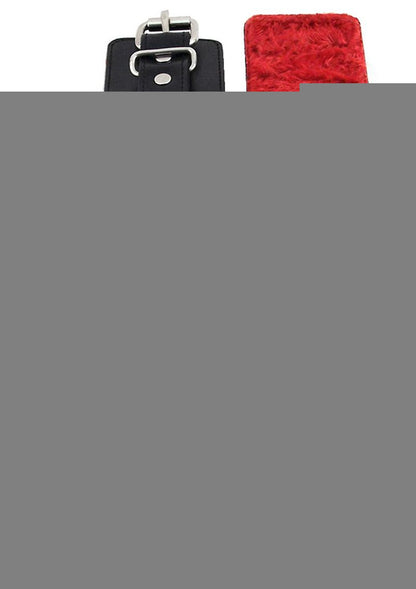 Rouge Leather Wrist Cuffs with Faux Fur Lining - Black/Red