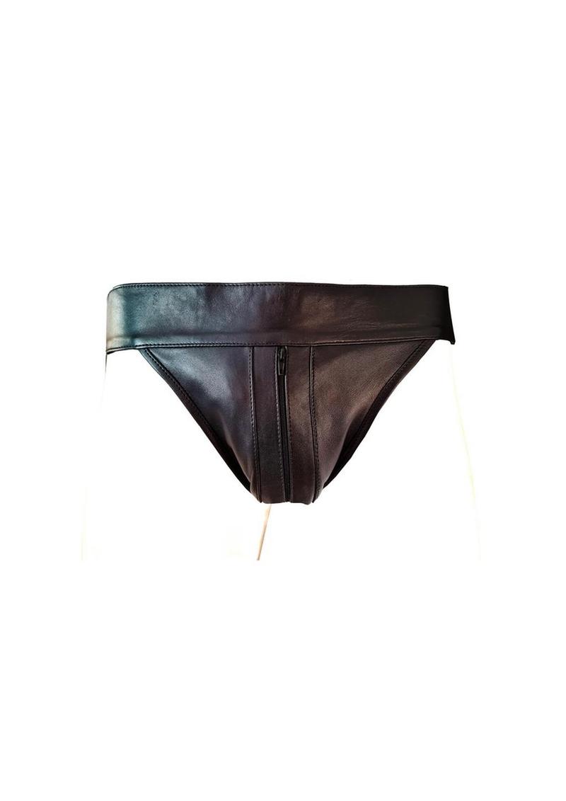 Rouge Leather Zip Jocks - Black - Small