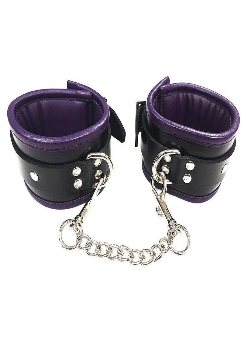 Rouge Padded Leather Adjustable Wrist Cuffs - Black/Purple