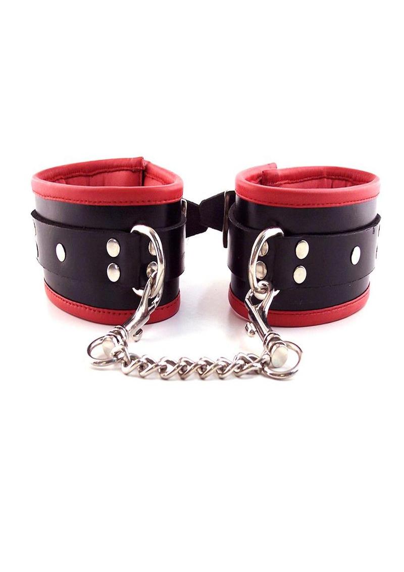 Rouge Padded Leather Adjustable Wrist Cuffs - Black/Red