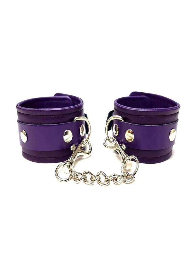 Rouge Plain Leather Adjustable Wrist Cuffs - Purple