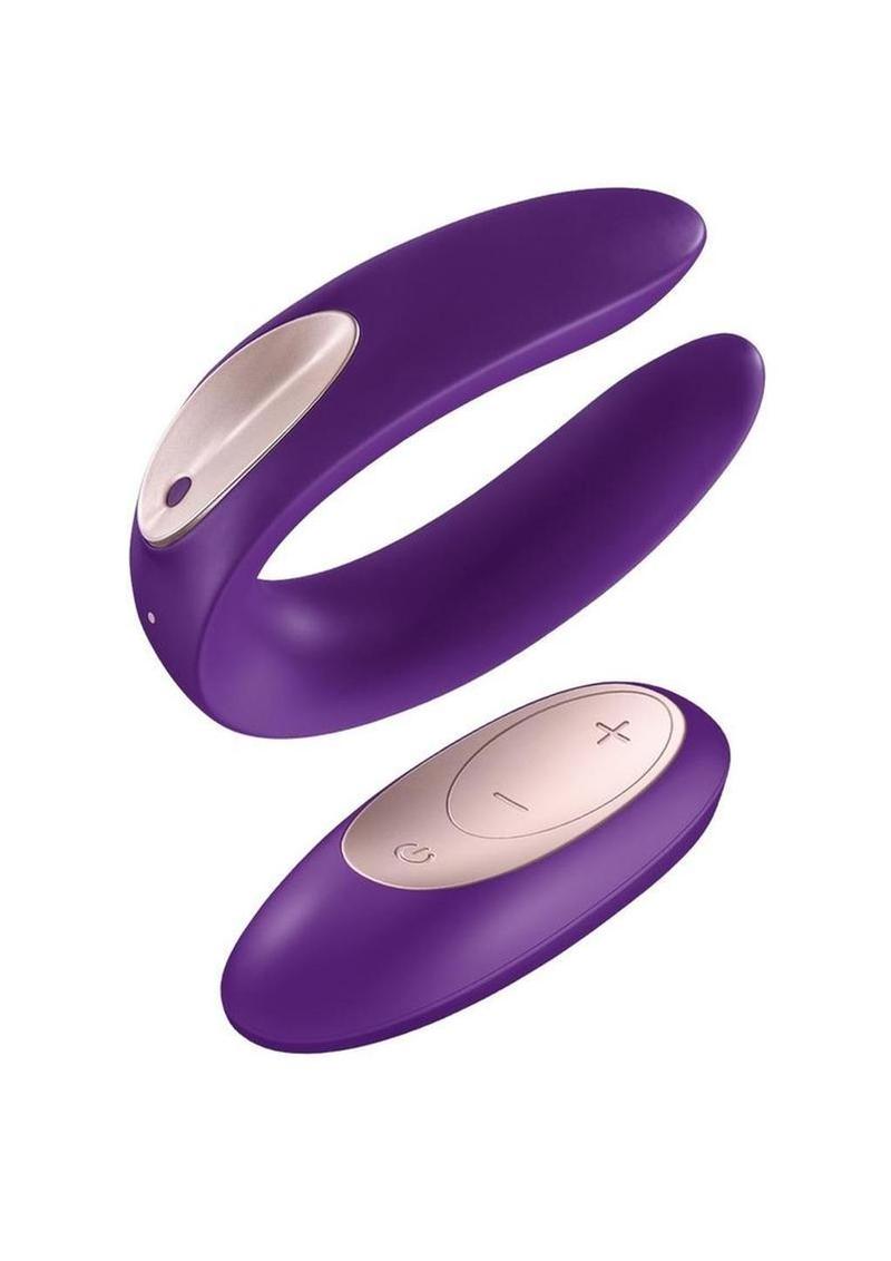 Satisfyer Double Plus Remote USB Rechargeable Silicone Couples Vibrator Waterproof - Purple - 3.46in
