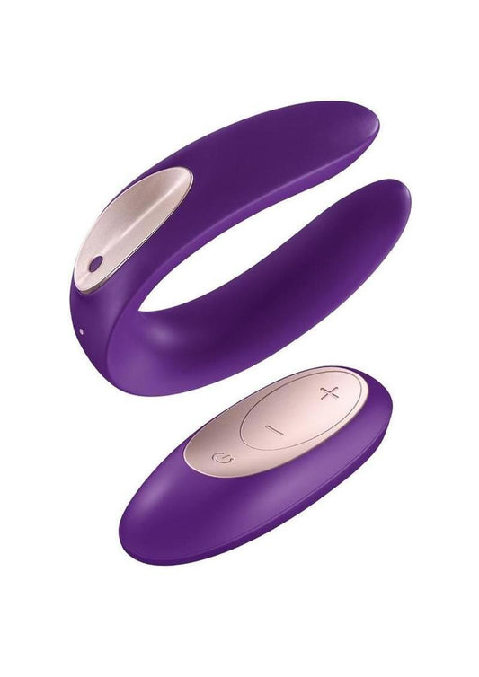 Satisfyer Double Plus Remote USB Rechargeable Silicone Couples Vibrator Waterproof - Purple - 3.46in