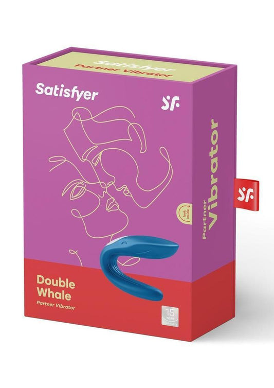 Satisfyer Double Whale Silicone USB Rechargeable Couples Vibrator Waterproof - Blue