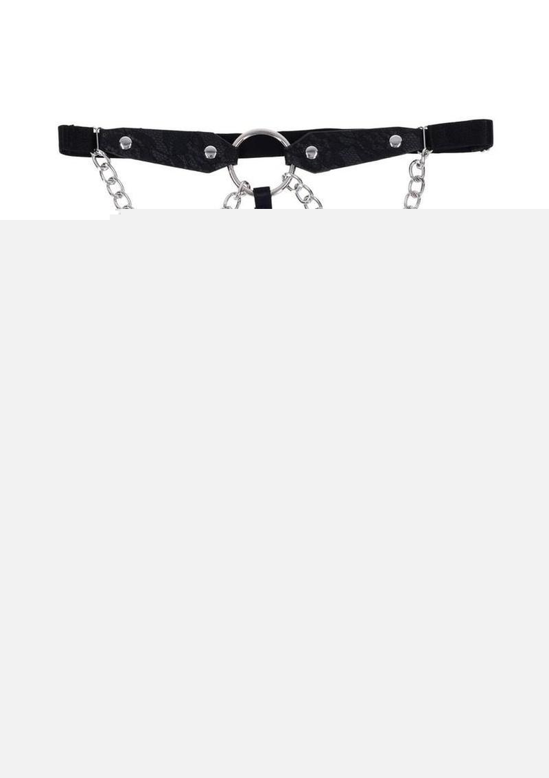 Sex and Mischief Chain Lace Garters - Black/Silver