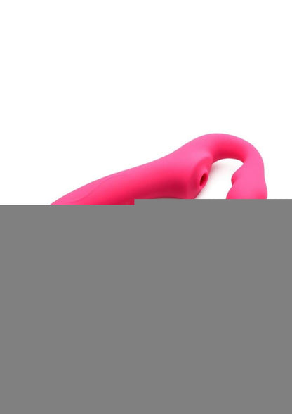 Strap U Licking Vibrating Rechargeable Silicone Strapless Strap-On with Remote Control - Pink