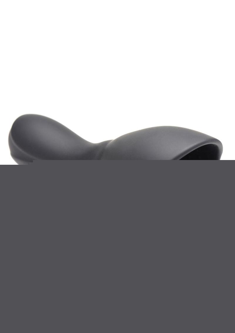 Trinity Men 10x Vibrating Rechargeable Silicone Penis Head Teaser with Urethral Sounds - Black