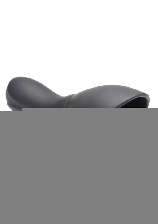 Trinity Men 10x Vibrating Rechargeable Silicone Penis Head Teaser with Urethral Sounds - Black