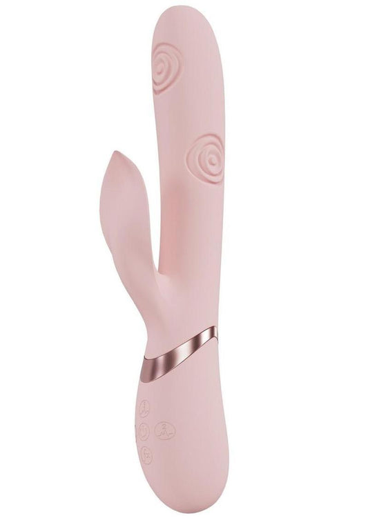 Vive Fronda Rechargeable Silicone Triple Motor G-Spot Vibrating and Tapping Leaf Clit Stimulator - Pink
