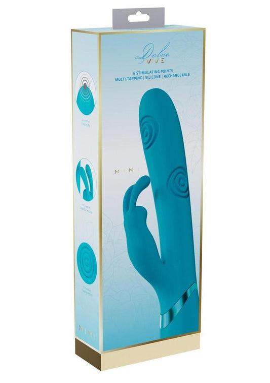 Vive Mimi 10 Function Silicone Rechargeable Triple Motor G-Spot Vibrating and Tapping Rabbit - Blue