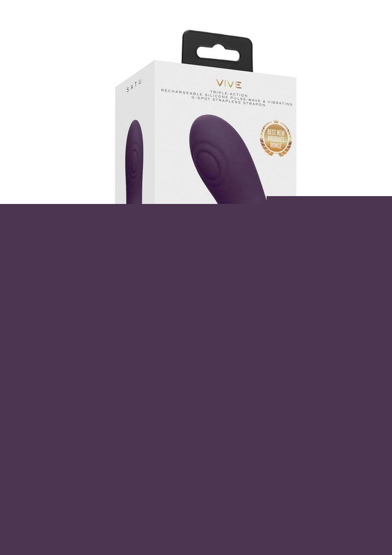 Vive Satu Rechargeable Silicone Pulse Wave and Vibrating Strapless Strap-On - Purple