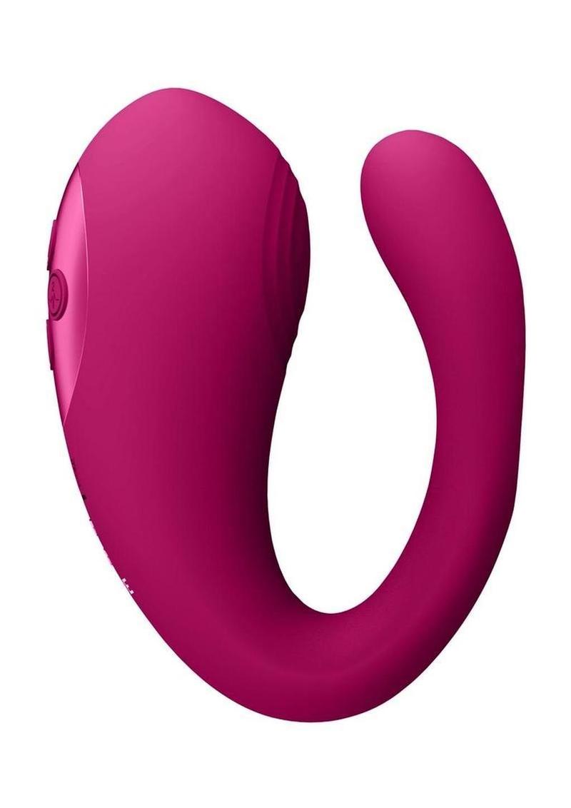 Vive Yoko Rechargeable Silicone Tripe Motor Dual Prongs with Clitoral Pulse Wave Vibrator